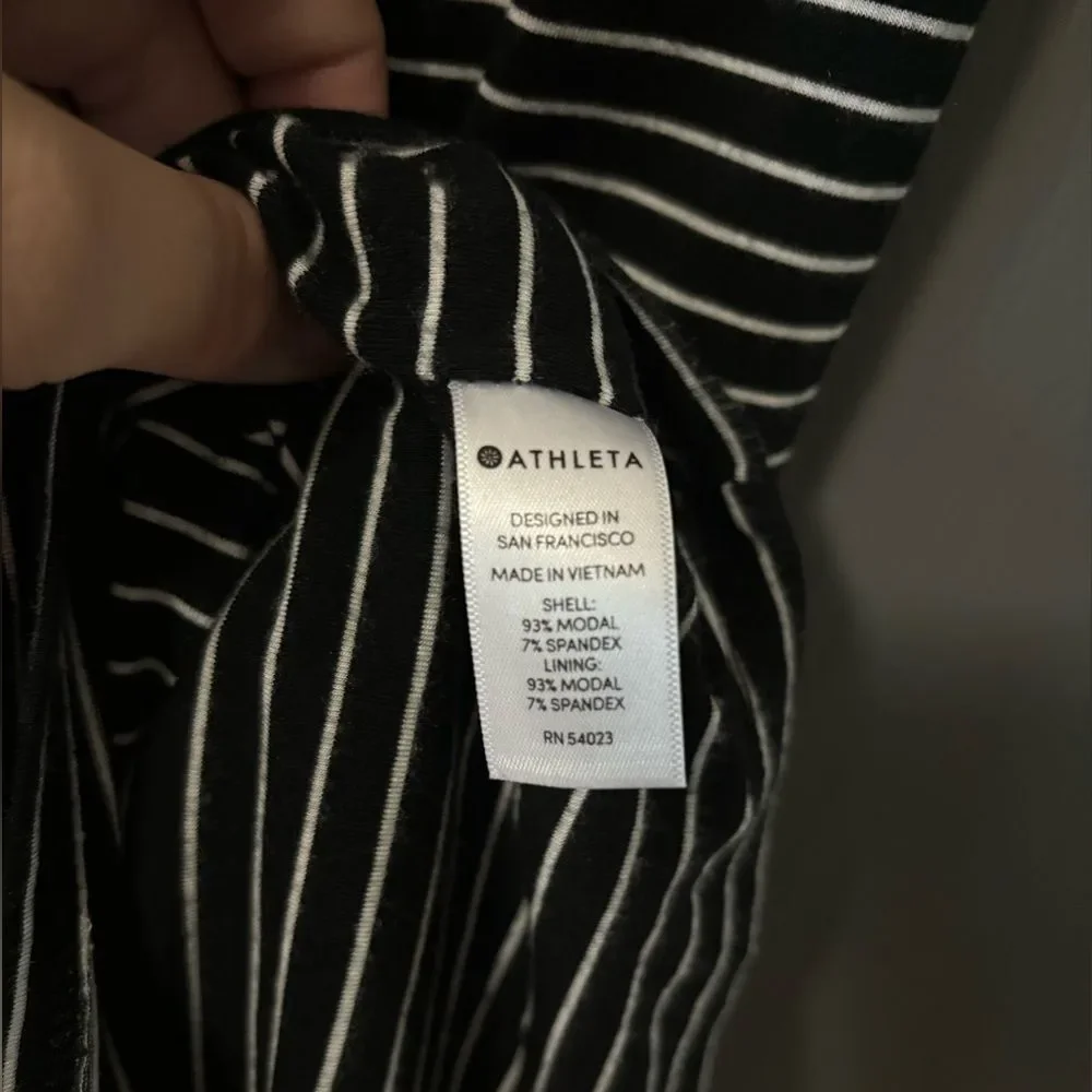 Athleta Black White Stripe Lenzing Modal Twist Back Midi Dress Sz S